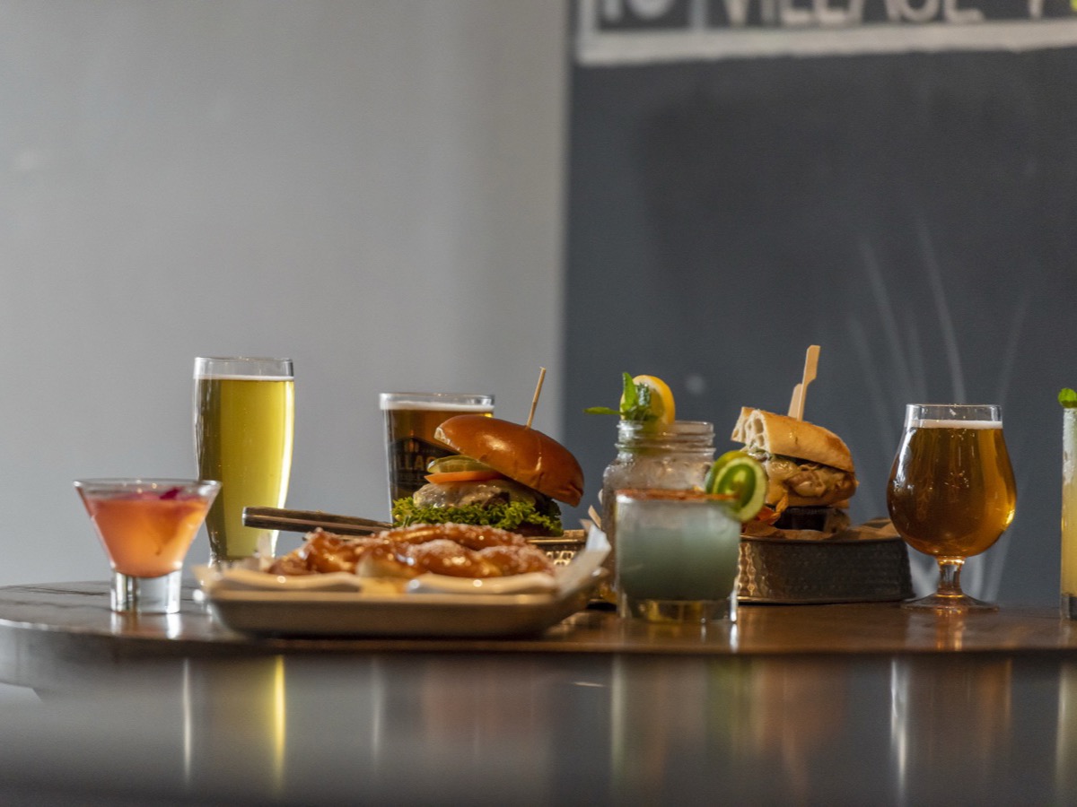 Burgers, pretzels and drinks for a restaurant menu